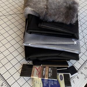 Vintage Sewing Fabric Bundle Wool Suiting Faux Fur Satin Black Houndstooth